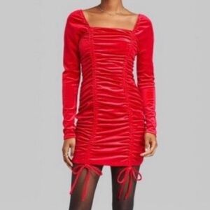 Wild Fable Velvet Mini Dress Ruched Stretchy Bodycon Red Y2K Size M